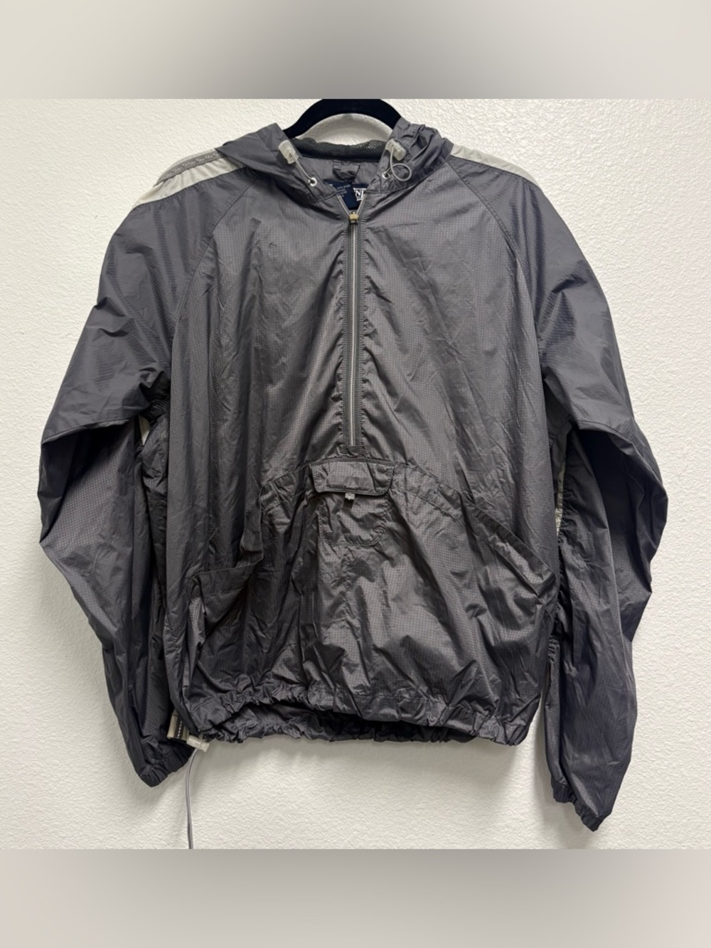 Lands’ End pullover half zip jacket hooded rain resistant Mens Lg Gray 1/2 zip
